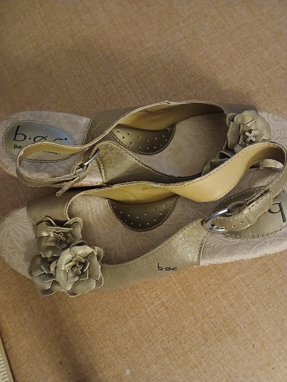 b.o.c. Gold Floral Slingback Wedge Sandals for Women